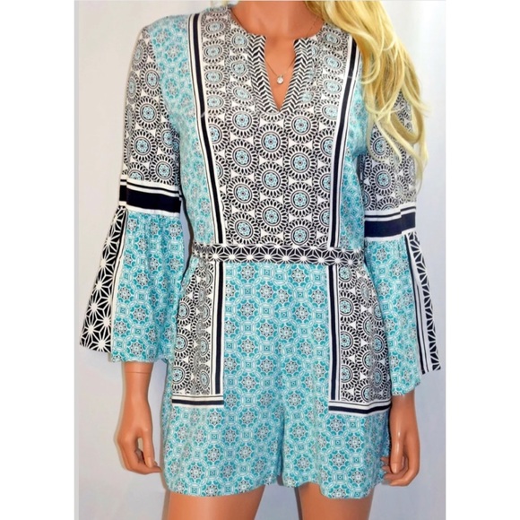 Ann Taylor Pants - ANN TAYLOR LOFT Bell Sleeve Print Romper